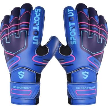 Imagem de Sportout Luvas goleiro: jovens/adultos, aderência forte, proteção digital. Latex 4+3 mm: proteção superior contra lesões. (AzulEscuro, 10)