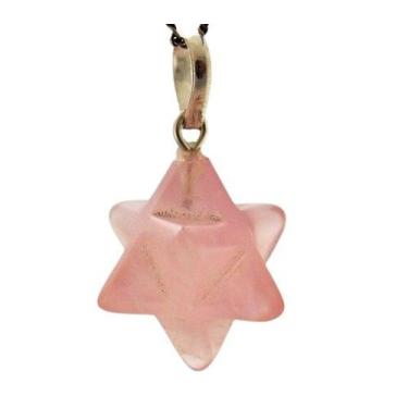 Imagem de Colar Merkaba Pedra Quartzo Rosa Extra Argola Pino Prata 950