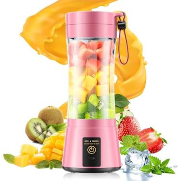 Imagem de Liquidificador portátil para smoothies e shakes - liquidificador pessoal com copo de viagem de 340 g, sem batidas, 6 lâminas de aço inoxidável, espremido recentemente para escritório/piquenique