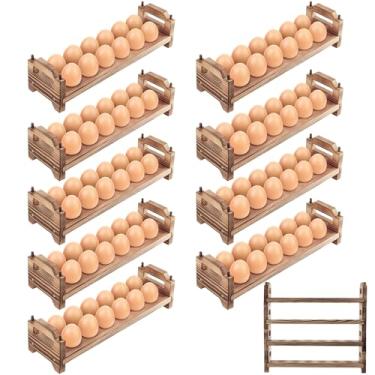 Imagem de Maxcheck Suporte empilhável de ovos de 9 camadas, suporte de madeira para armazenamento de ovos com alças, armazenamento de prateleira de até 108 organizadores de bancada para cozinha, geladeira