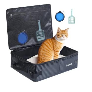 Imagem de Luxtude Caixa de areia dobrável de viagem para gatos, caixa de areia portátil à prova d'água e à prova de cheiro com tampa, forma resistente e fundo rígido para carro, hotel e uso ao ar livre