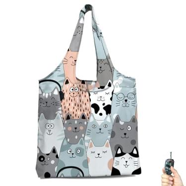 Imagem de BeeGreen Sacola Cat – Bolsa reutilizável para compras de mercearia – Bolsa esportiva leve e compacta dobrável