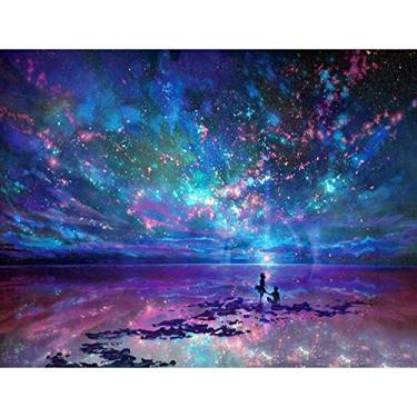 Imagem de Pintura de Diamante DIY Kits 5D Céu Noturno Forma Redonda Pinturas Artes e Artesanato para Decoração Parede Quarto