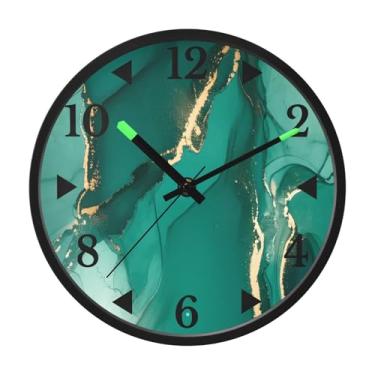 Imagem de STAYTOP Relógio de parede LED com textura de mármore em ouro verde para quarto com brilho noturno, relógios de parede silenciosos de 30 cm para decoração de sala de estar, controle de som, relógio de