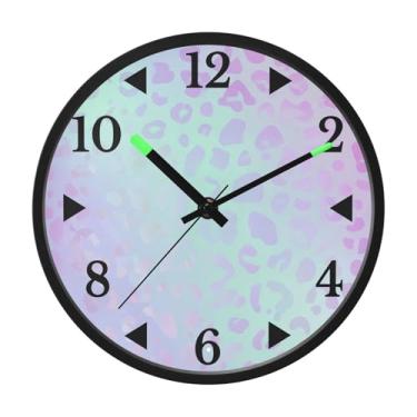 Imagem de STAYTOP Lindo relógio de parede com estampa de leopardo animal para quarto com brilho noturno, relógios de parede silenciosos de 30 cm para decoração de sala de estar, controle de som, relógio de