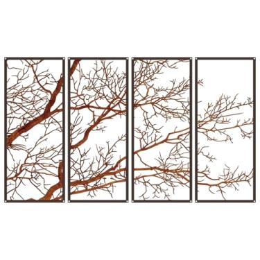 Imagem de ESTART 4 peças de decoração de parede de metal árvore da vida, arte de parede de metal colorido de ramo de árvore, decoração de parede de sinal de árvore para casa, jardim, escritório, sala de estar