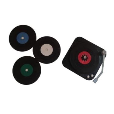Imagem de Porta Copos em Formato de Disco de Vinil Bandas com Mini Toca Discos Retro,não toca discos de verdade(2,Com Toca Discos)