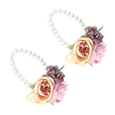 Imagem de 2 Peças de Flores Artificiais para Pulseira com Pérola Falsa Decoração Casamento Aniversário Festa Coquetel Dança Jantar Formal Homecoming Dia das Mãe