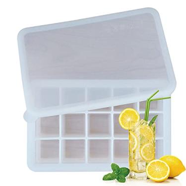 Imagem de Formas de Cubos Gelo Silicone com 15 Gradeiras Tampa Removível -Transbordamento Empilháveis Liberação Fácil Reutilizáveis Moldes DIY para Bebidas Geladas Café Cocktails Casa Cozinha