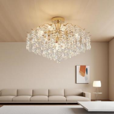 Imagem de Lustre de cristal luxuoso em formato de gota de chuva, dourado, estilo francês moderno, com temperatura de cor ajustável de 3000K a 6000K - Luminária de teto elegante para sala de jantar, sa