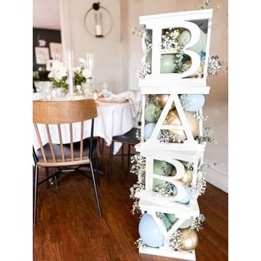 Imagem de Fonder Mols Caixas de madeira brancas para chá de bebê, decoração de centro de mesa para chá de bebê