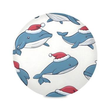 Imagem de STAYTOP Jogo americano redondo de baleias natalinas 1 peça, tapetes de mesa antiderrapantes fáceis de limpar para decoração de mesa de festa de churrasco em casa