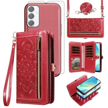 Imagem de Asuwish Capa de celular para Samsung Galaxy A16 5G/4G Carteira com zíper destacável com protetor de tela de vidro temperado alça de pulso Mandala Flower porta-cartão de crédito A 16 16A SM-A166U