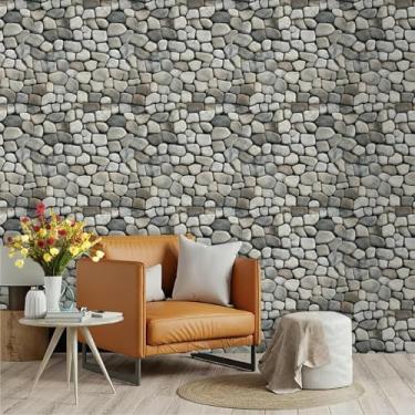 Imagem de Papel de parede 3D simulado parede de pedra impermeável autoadesivo sala de estar sala de jantar dormitório renovação fundo adesivo de parede cinza branco pedra parede 45 * 300 cm