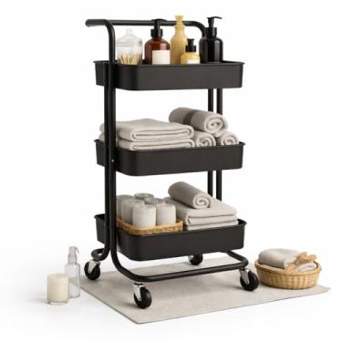 Imagem de Carrinho Organizador Multiuso com Rodinhas – 3 Prateleiras, Estrutura Metálica Resistente, Ideal para Banheiro, Cozinha, Lavanderia e Escritório