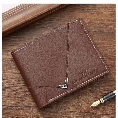 Imagem de Carteira masculina leve e moderna, bolsa de cartão ultrafina com dobra dupla, couro ultramacio com janela para cartão de identificação, bolsa para cartão de banco, novo modelo 2025, Marrom claro