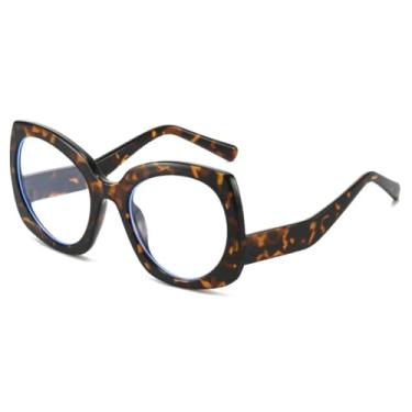 Imagem de Óculos femininos retrô com estampa de leopardo, estilo olho de gato, com proteção contra luz azul, armação irregular bicolor, estilo punk masculino (leopardo)