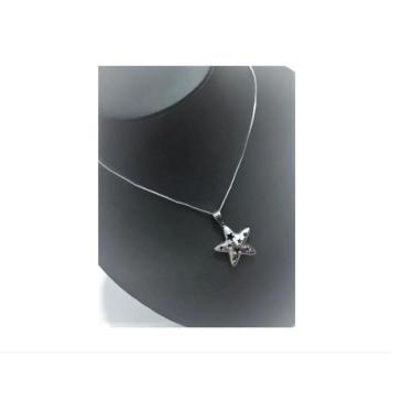 Imagem de Colar Prata Pingente Solitário Estrela Vazada Inox