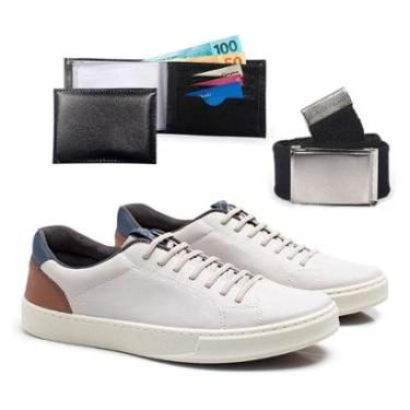 Imagem de Kit Tenis Casual Masculino Com Carteira Cinto Sapatenis De Amarrar Confortavel Leve Macio-Masculino