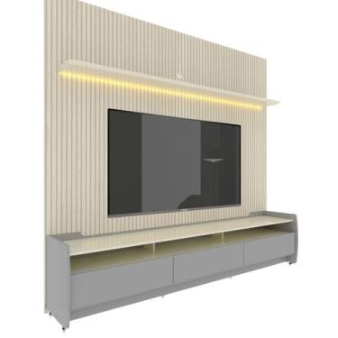 Imagem de Rack com Painel Sublime 2.2 Ripado 3D com LED e Rodízio Cinza com Off 