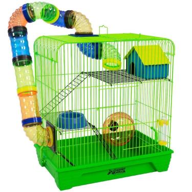 Imagem de Gaiola Hamster 3 Andares Colorida Com Casa Tubos - Verde