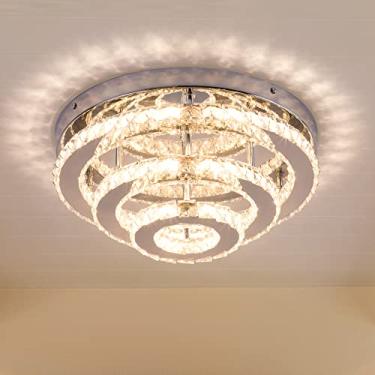 Imagem de YPQXYHDA Lustre de cristal moderno luz de teto LED redonda montagem embutida lustres de cristal para sala de jantar quartos sala de estar, 42W, 3000 K