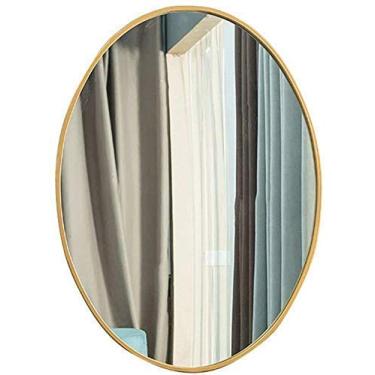 Imagem de Espelho de maquiagem Espelho oval de parede para banheiro Espelho suspenso | Espelho de maquiagem montado na parede | Espelho de maquiagem circular | Moldura de ferro de metal (preto, dourado) (Cor