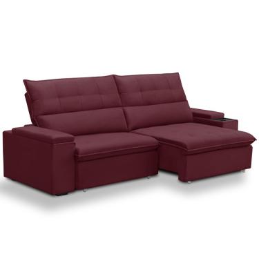 Imagem de Sofá Retrátil Reclinável Para Sala 4 Lugares 270cm Niels F04 Veludo Vermelho - Lyam Decor