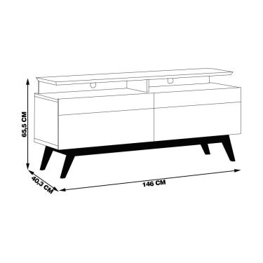 Imagem de Rack Bancada 2 Gavetas com Nicho 146cm Amy Off White/Freijó - Gran Belo
