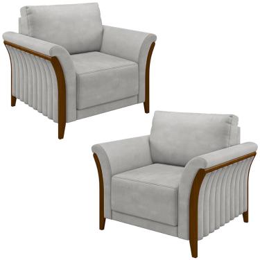 Imagem de Kit 2 Poltronas Decorativas Pés em Madeira Market Veludo Cinza - Gran Belo