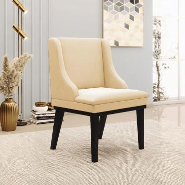 Imagem de Kit 2 Poltronas Decorativas Base Fixa de Madeira Firenze Suede Bege/Preto - Gran Belo