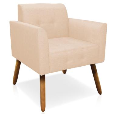 Imagem de Poltrona Decorativa Pés Palito Karen Linho Bege - Gran Belo