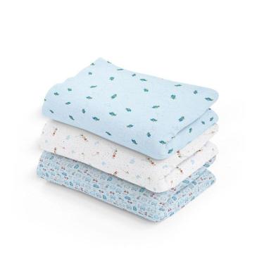 Imagem de Kit Cueiro Flanelado Estampado 3 Peças Azul - Papi