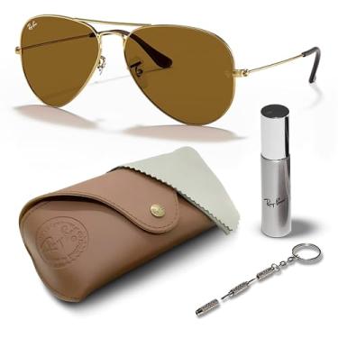 Imagem de Ray-Ban Óculos de sol RB3025 AVIATOR CLASSIC em forma de piloto para homens e mulheres com kit oficial RAYBAN Eyewear, Armação dourada polida Arista | Lente marrom B-15, 62 mm