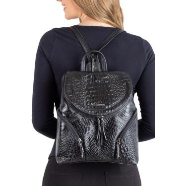 Imagem de Mochila pequena de couro croco grafite Cecília