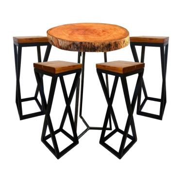 Imagem de Jogo De Mesa Bistro 4 Banqueta Alta Cozinha Bancada Varanda Bar Preto