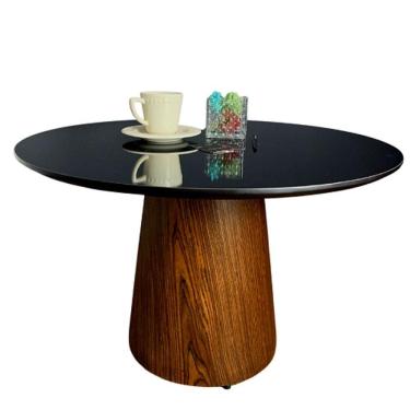 Imagem de Mesa De Centro Cone Tampo 60cm Em Mdf Laqueado E Base Em Madeira Natural Pau Ferro Preto
