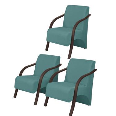 Imagem de Kit 3 Poltronas Vênus 1 Lugar Pé Madeira D Salla Turquesa