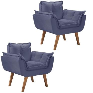 Imagem de Kit 2 Poltronas Opalla Pés Palito 1 Lugar D Salla Azul Bic