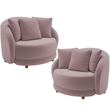Imagem de Kit 02 Poltronas Decorativas Base Fixa Pés Madeira Witta M03 Veludo Rosê - Lyam Decor