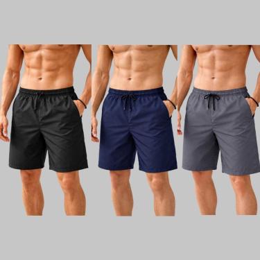 Imagem de Kit 3 Bermuda Masculina Tactel Casual Leve Cós Elástico-Masculino