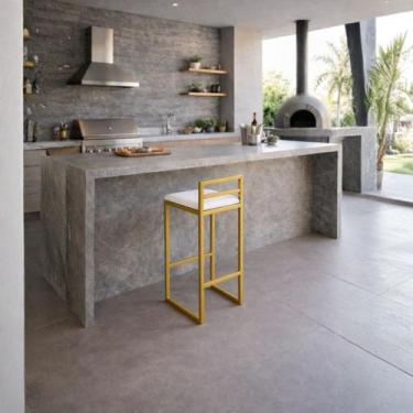 Imagem de Banqueta Alta Industrial Moderna Dourada Para Balcão, Bistro, Cozinha 