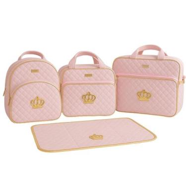 Imagem de Kit Bolsas Saída Maternidade Para Bebê 4 Peças Estilo Coroa Dourada - 