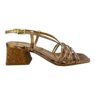 Imagem de Sandalia Feminino Vizzano Casual Conforto Tiras Metalizado Salto Bloco 6558.204 Dourado-Feminino