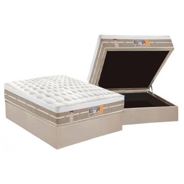 Imagem de Cama Box Baú Casal: Colchão Molas Pocket Ensacadas Castor Silver Star Air + Base Crc Suede Clean (138x188)
