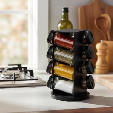 Imagem de Porta Condimentos Giratório 8 Potes Com Suporte Preto Temperos Especia