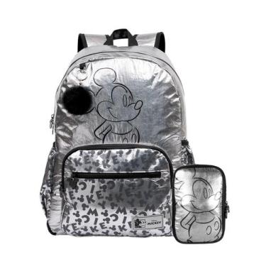 Imagem de Kit Mickey Mouse Mochila De Costas + Estojo Box Prata Luxo