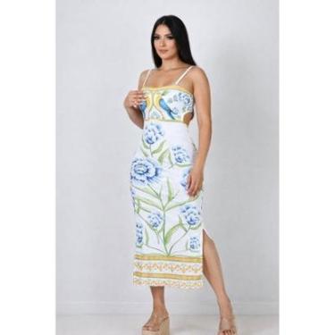 Imagem de Vestido Midi D Bell Outlet Fashion Alcinha Estamado Branco-Feminino