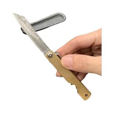 Imagem de Canivete Mini Higonokami Com Cabo De Cobre Em Aço Damasco VG10 Para Ca