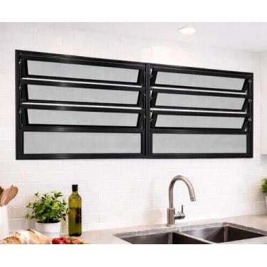 Imagem de Vitro Basculante 2 Seções Alumínio Preto 80X150 Linha 25 Brecorimo